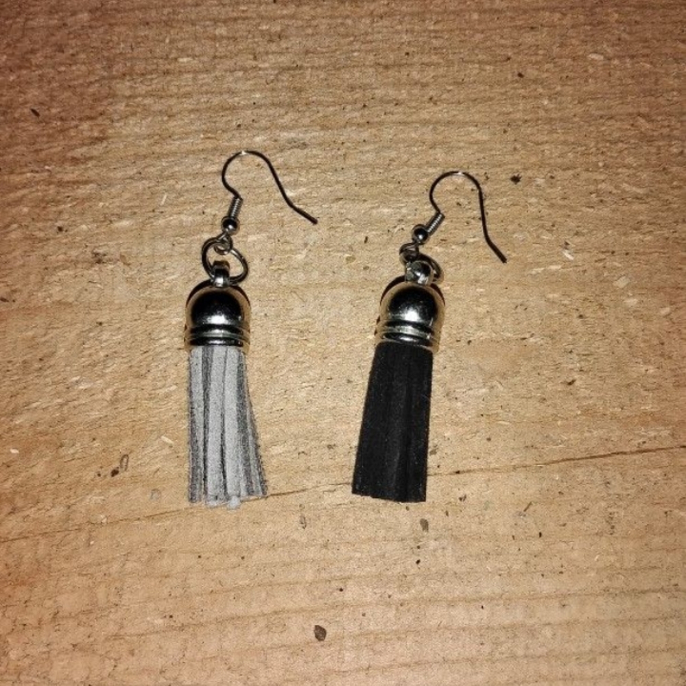 Elegant Silver and Black Tassel Earrings